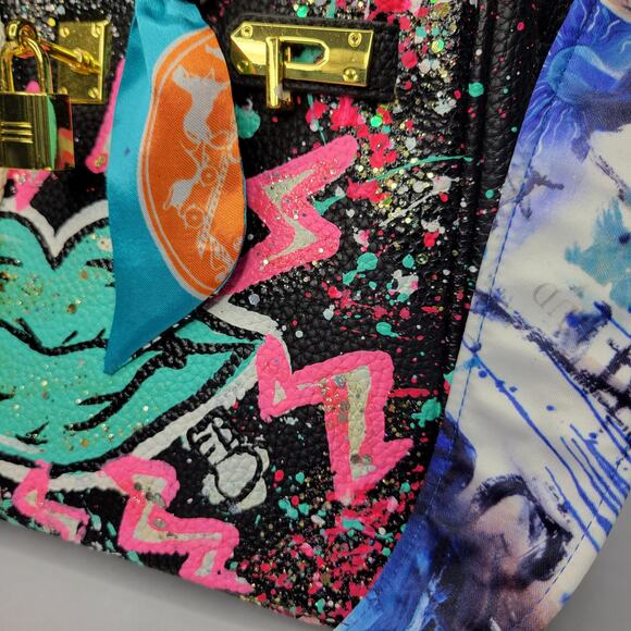 NEW Anca Barbu Green Lips Tote Electric Handbag Purse Handpainted - Picture 4 of 13